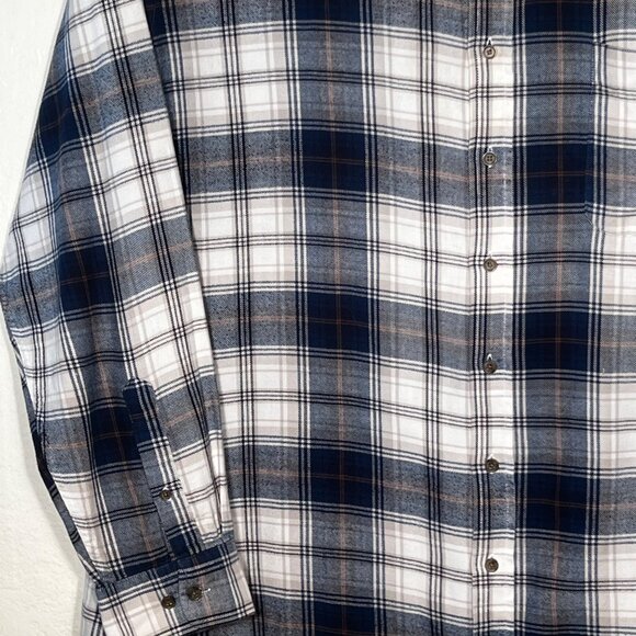 HB Harbor Bay Men's 3XLT Flannel Shirt Long Sleeve Blue Plaid Button-Down Cotton - Picture 3 of 16